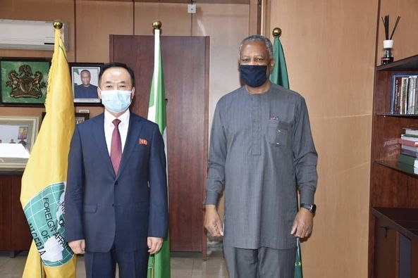 H.E. Geoffrey Onyeama received in audience the Ambassador of DPRK to Nigeria, H.E. Mr. Tong Cho