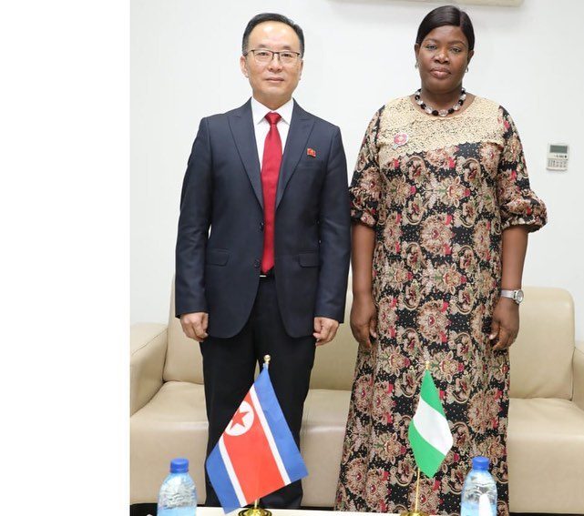 Ambassador Janet Olisa (OON) received in audience the North Korean Ambassador to Nigeria, H.E. Jon T…