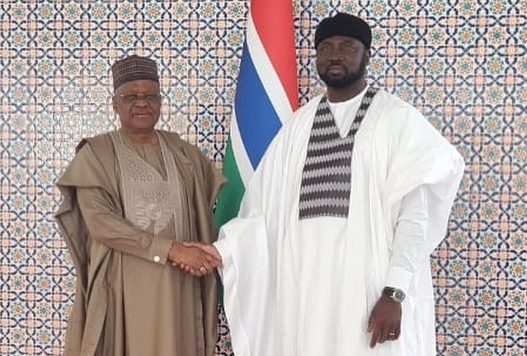 H.E. Zubairu Dada on a courtesy visit to the Minister of Foreign Affairs of The Gambia, Dr. Mamadou …