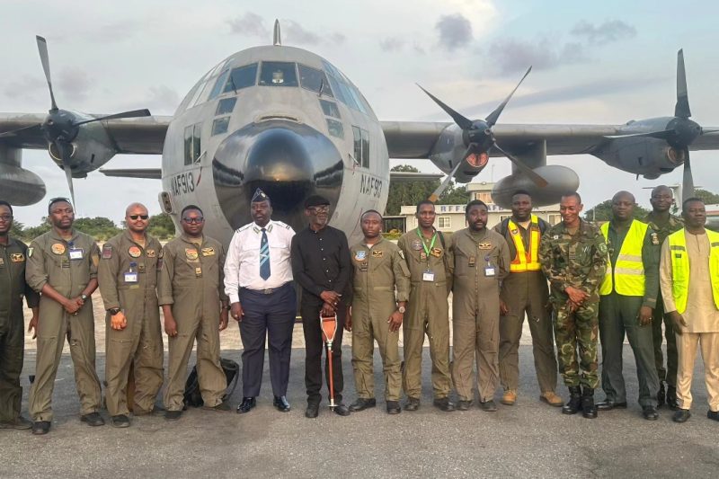 Arrival of the Nigerian Military Aircraft at the Air Force base in Accra, Ghana.