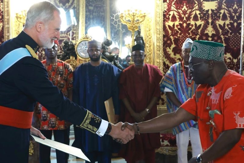 PRESENTATION OF LETTERS OF CREDENCE BY AMBASSADOR OKEZIE VICTOR IKPEAZU TO KING FELIPE VI OF SPAIN.
